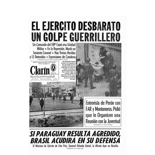 Tapa del diario Clarín sobre el intento del jueves 6 de septiembre de 1973